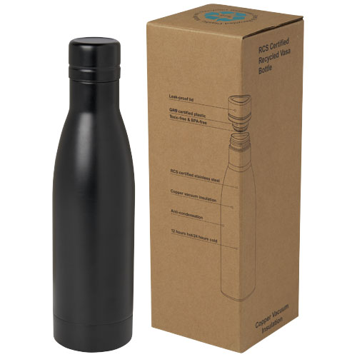Bouteille isotherme Vasa en acier inoxydable recyclé certifié RCS de 500 ml avec isolation par le vide et couche de cuivre