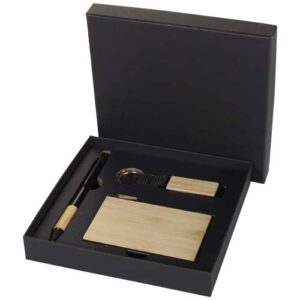 Ensemble cadeau Minka avec stylo bille en aluminium recyclé RCS, porte-clés et porte-cartes RFID