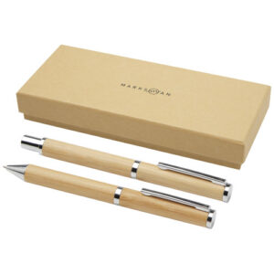 Coffret cadeau stylo bille et stylo roller Apolys en bambou (encre noire)