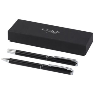 Ensemble-cadeau stylo bille et stylo roller Lucetto en aluminium recyclé (encre noire)