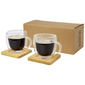 Tasse Manti 2 pièces en verre à double paroi de 250 ml avec sous-verre en bambou