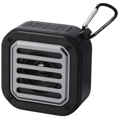 Haut-parleur solaire Bluetooth® Solo de 3 W IPX5 en plastique recyclé certifié RCS avec mousqueton