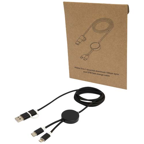 Câble 5 en 1 Alasia en aluminium et plastique recyclés de 150 cm pour la synchronisation des données et la charge rapide de 27 W