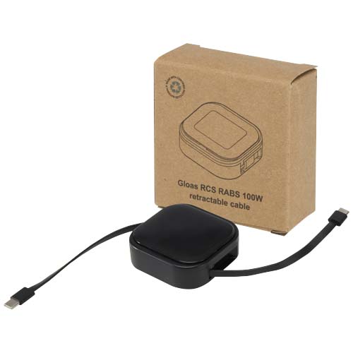 Câble rétractable 5 en 1 Gloas en matériaux recyclés pour synchronisation de données et charge rapide de 100 W avec kit d’outils pour smartphone