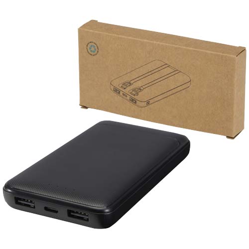 Batterie de secours Adhil de 10 000 mAh et 10 W en plastique recyclé avec 2 câbles intégrés