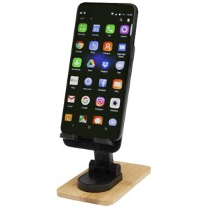 Support de téléphone de bureau Alfirk pliable en plastique recyclé avec détails en bambou