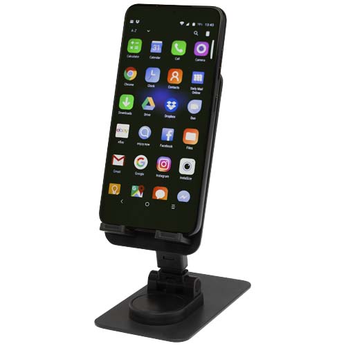 Support de téléphone Alhena pliable en plastique recyclé avec support de bureau en métal