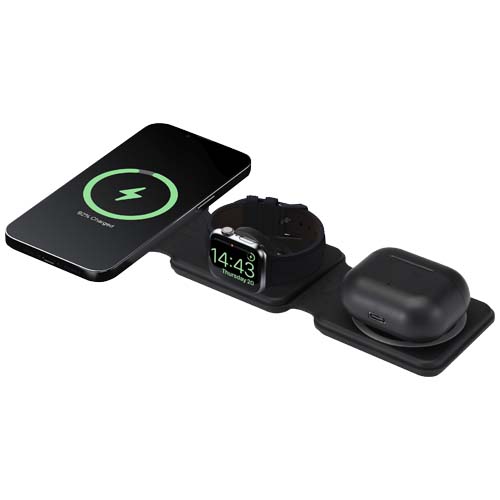 Chargeur sans fil pliable Armus 3 en 1 de 15 W en plastique recyclé