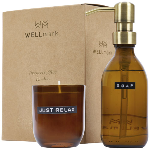 Distributeur de savon pour les mains de 200 ml et ensemble de bougies parfumées de 150g Wellmark Discovery
