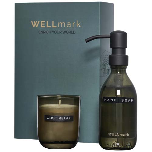 Distributeur de savon pour les mains de 250 ml et ensemble de bougies parfumées de 150 g Wellmark Discovery- parfum linge frais