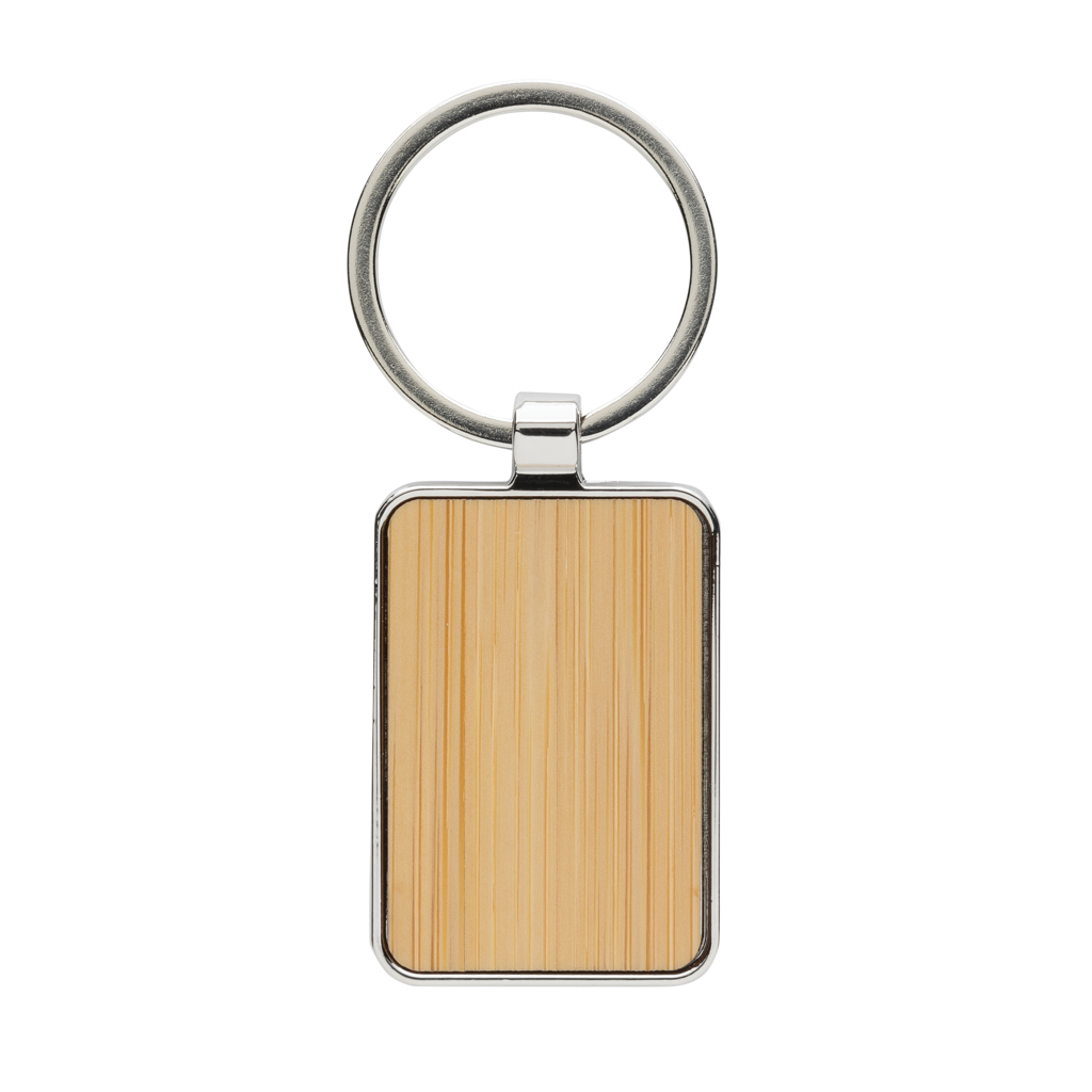 Porte-clés rectangle en alliage de zinc RCS et bambou
