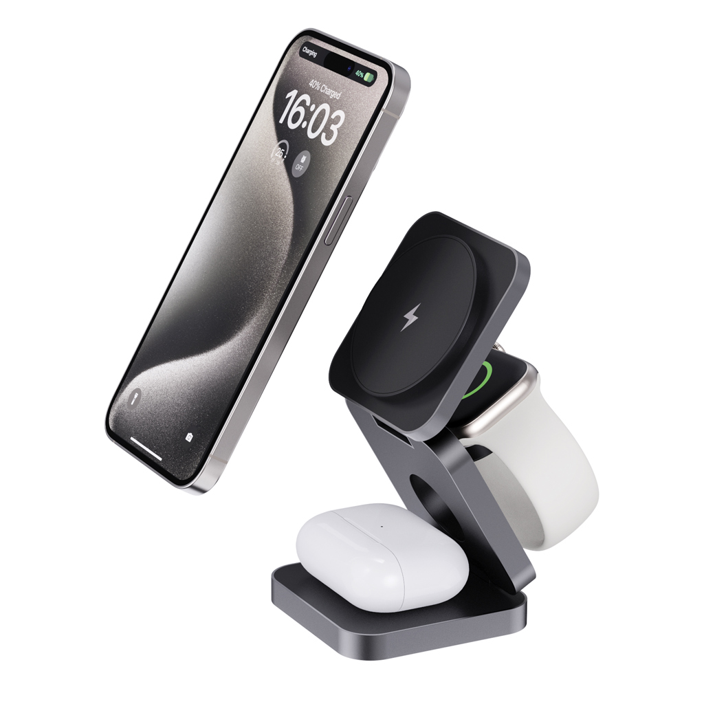 Chargeur 15W pliable 3 en 1 en aluminium recyclé RCS Terra