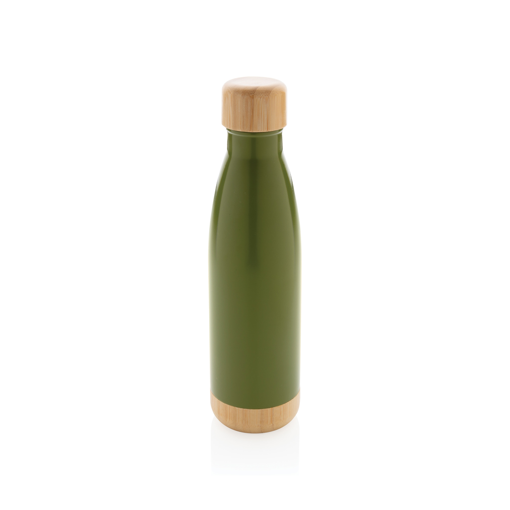 Bouteille isotherme en acier avec finition bambou