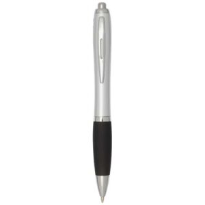 Stylo bille RCS en plastique recyclé avec corps argenté et grip coloré (encre noire) Nash