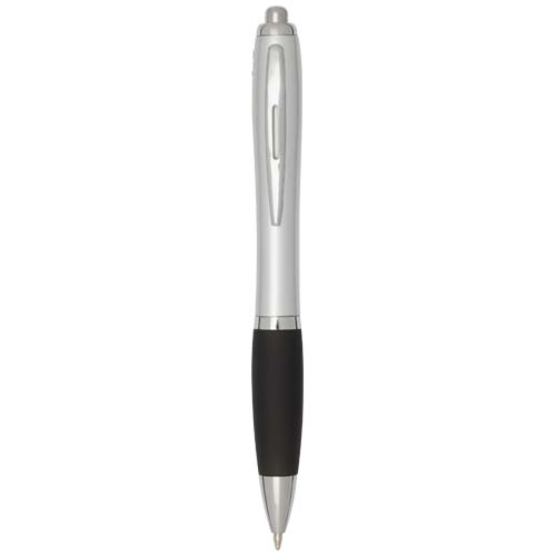 Stylo bille RCS en plastique recyclé avec corps argenté et grip coloré (encre noire) Nash