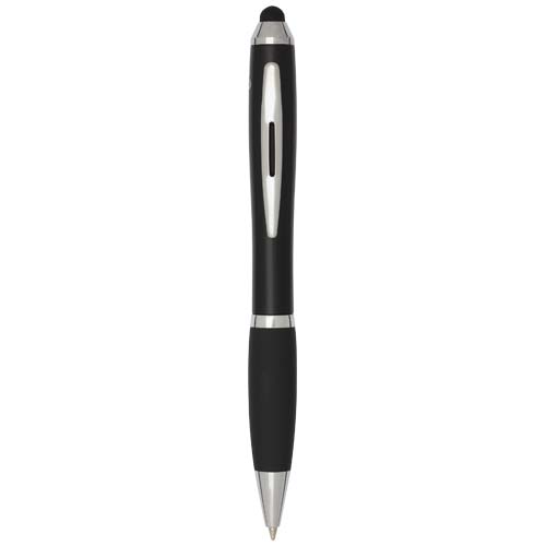 Stylo bille à stylet en plastique recyclé RCS avec corps coloré et grip noir (encre bleue) Nash