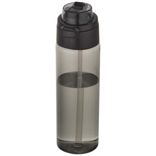 Bouteille d'eau Theron de 700 ml en plastique recyclé RCS, avec bouchon double fonction et paille rabattable
