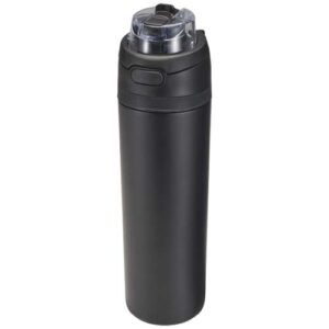 Bouteille d'eau Theron 800 ml en acier inoxydable à simple paroi recyclé RCS, avec bouchon à double fonction et paille rabatt