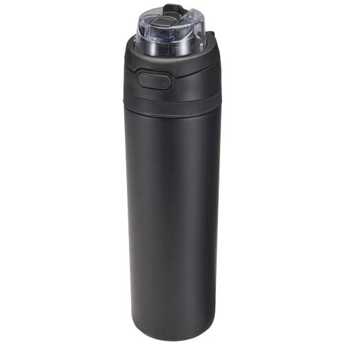 Bouteille d'eau Theron 800 ml en acier inoxydable à simple paroi recyclé RCS, avec bouchon à double fonction et paille rabatt