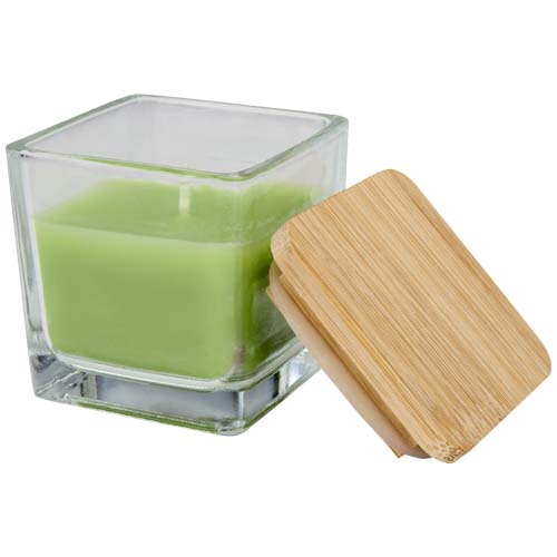 Bougie carrée Ambra en verre avec couvercle en bambou