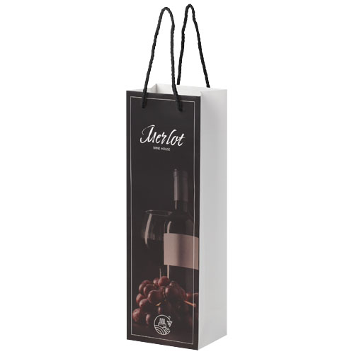Sac de bouteille de vin en papier 170 g/m2 integra fait à la main avec poignées torsadées en plastique, 12 x 9 x 37 cm