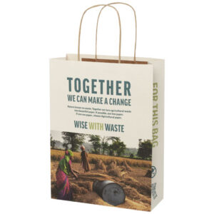 Sac en papier fabriqué à partir de déchets agricoles 150 g/m2 avec poignées torsadées, 24 x 9 x 32 cm