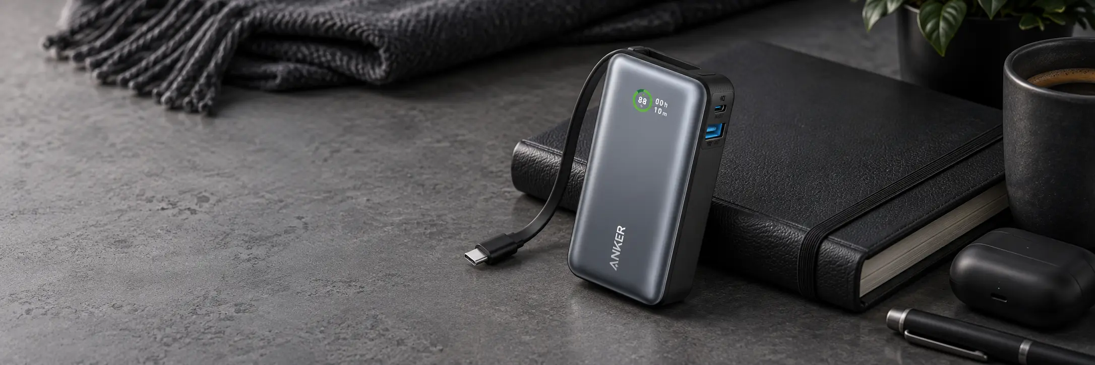 Powerbank Anker Nano 30W 10'000 mAh avec câble USB-C intégré