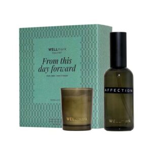 Coffret cadeau Wellmark comprenant un vaporisateur d'ambiance de 100 ml et une bougie Tender Affection de 70 ml